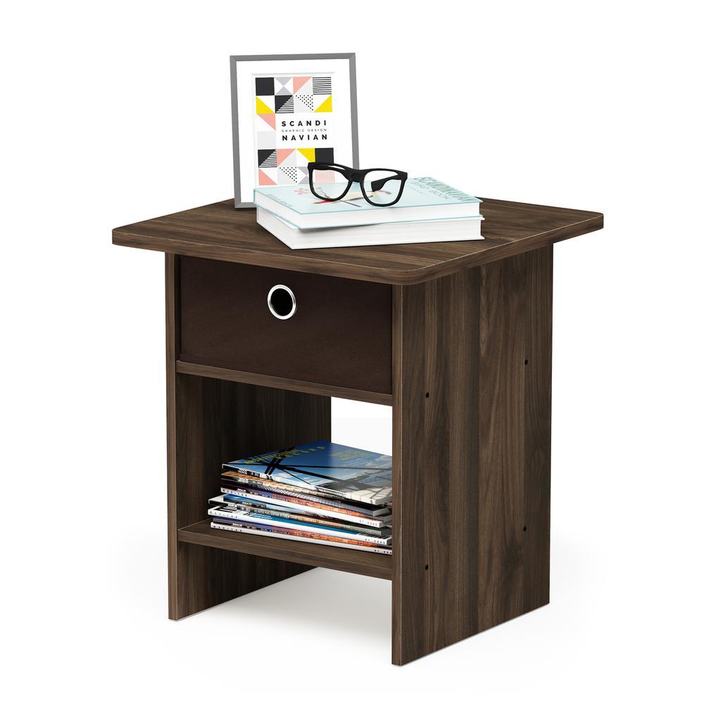 Furinno Dario End Table/ Night Stand Storage Shelf with Bin Drawer, Columbia Walnut/Dark Brown