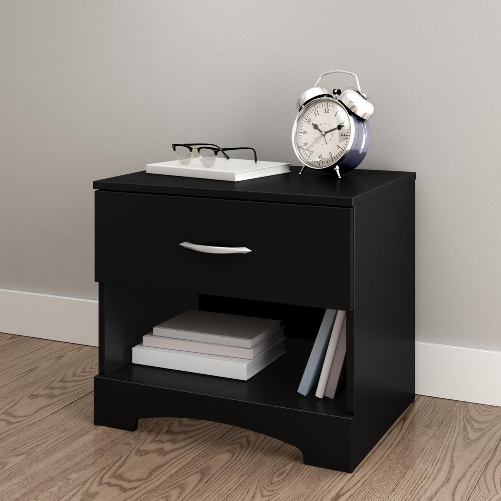 South Shore Step One 1-Drawer Nightstand, Pure Black