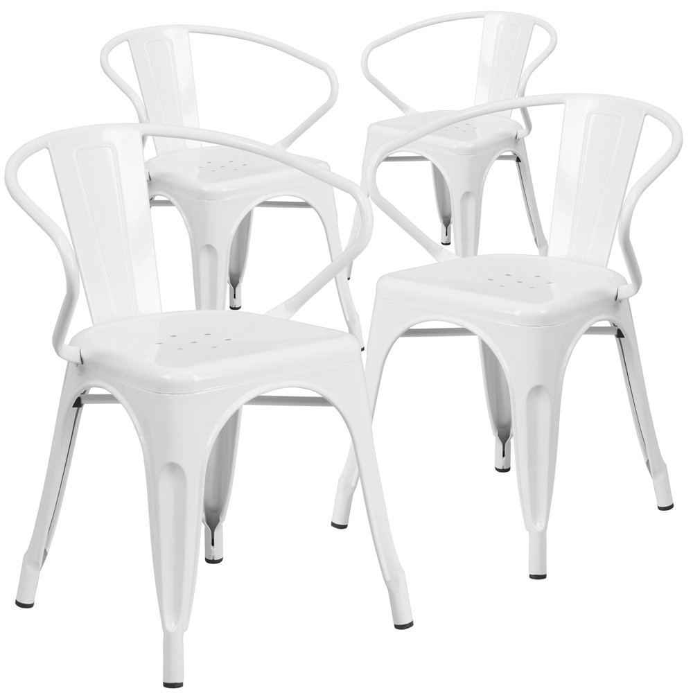 Flash Furniture 4 Pk. White Metal Indoor-Outdoor Chair with Arms