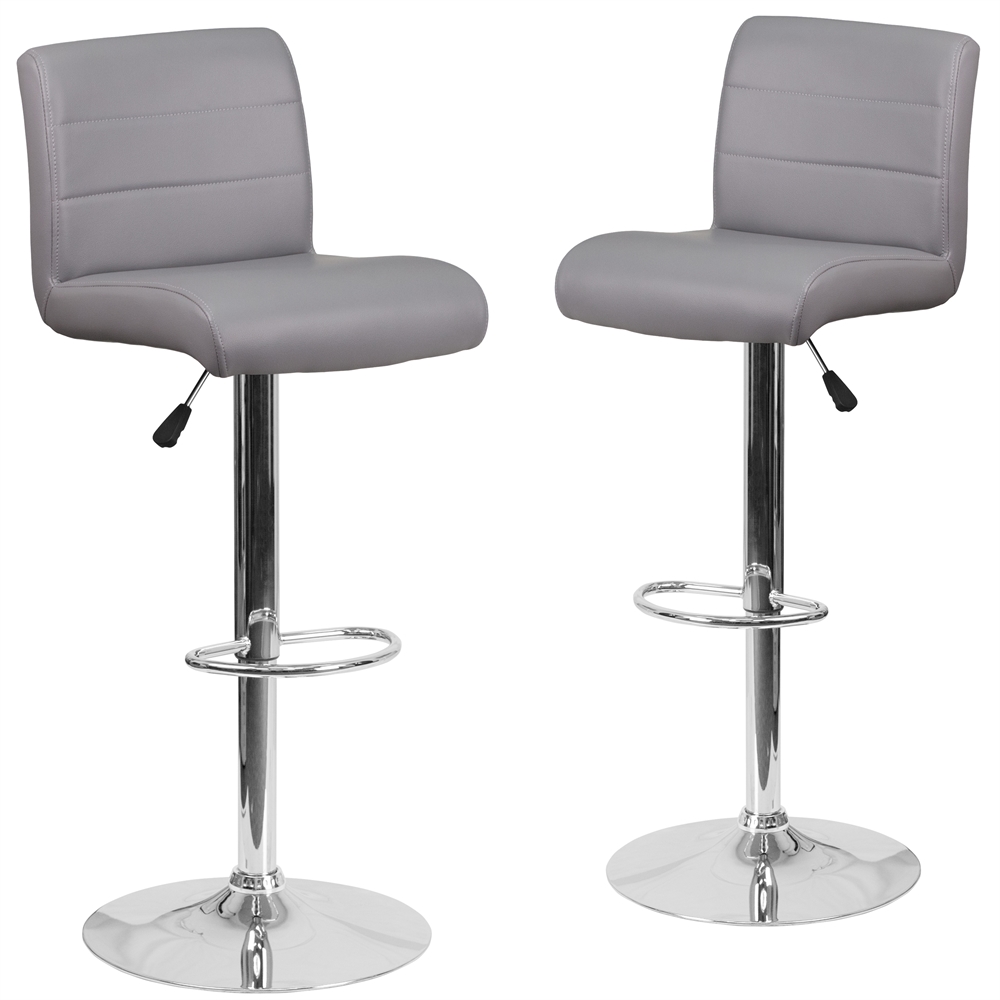 Flash Furniture 2 Pk. Contemporary Grey Vinyl Adjustable Height Barstool with Chrome Base and Footrest