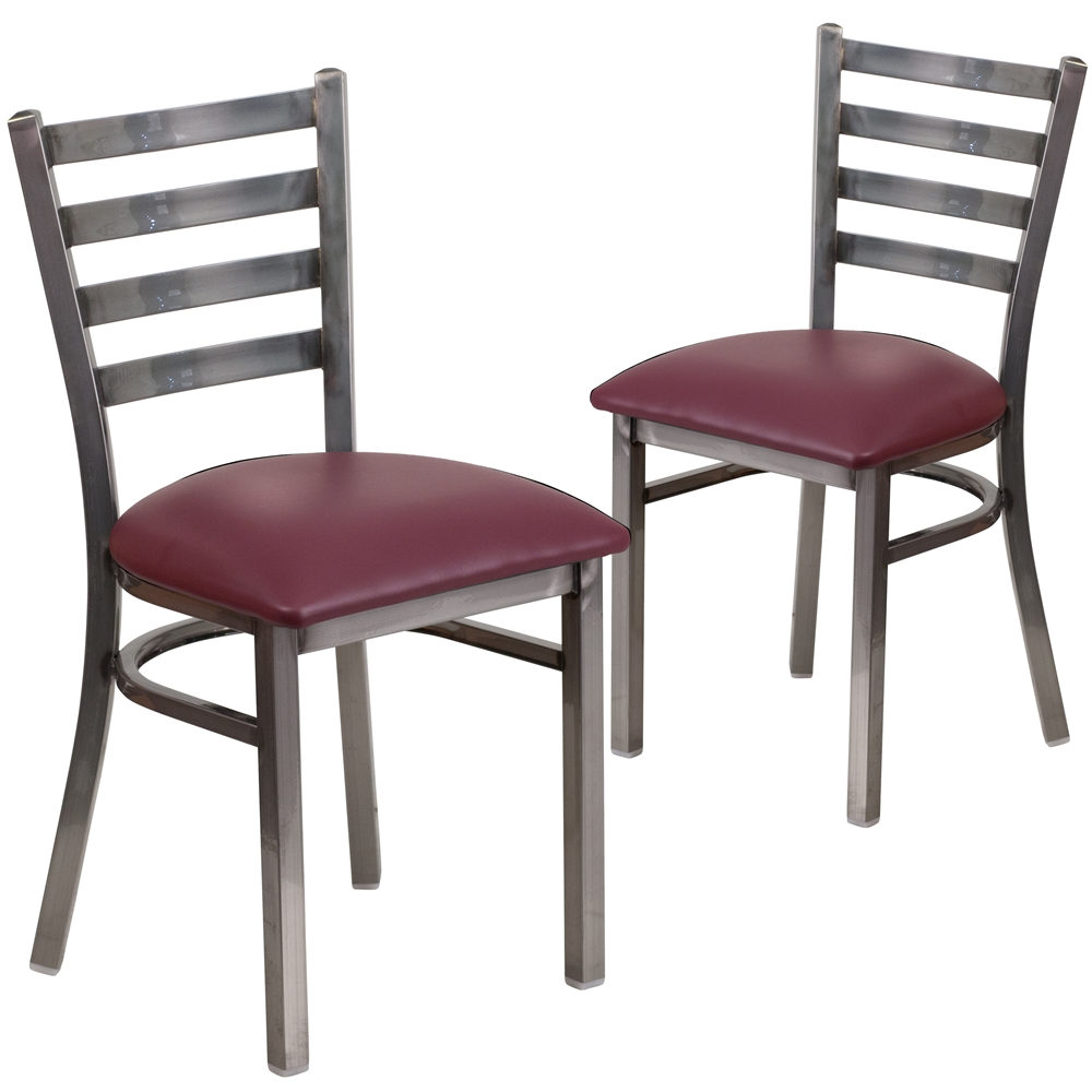 Flash Furniture 2 Pk. HERCULES Series Clear Coated Ladder Back Metal Restaurant Chair - Burgundy Vinyl Seat
