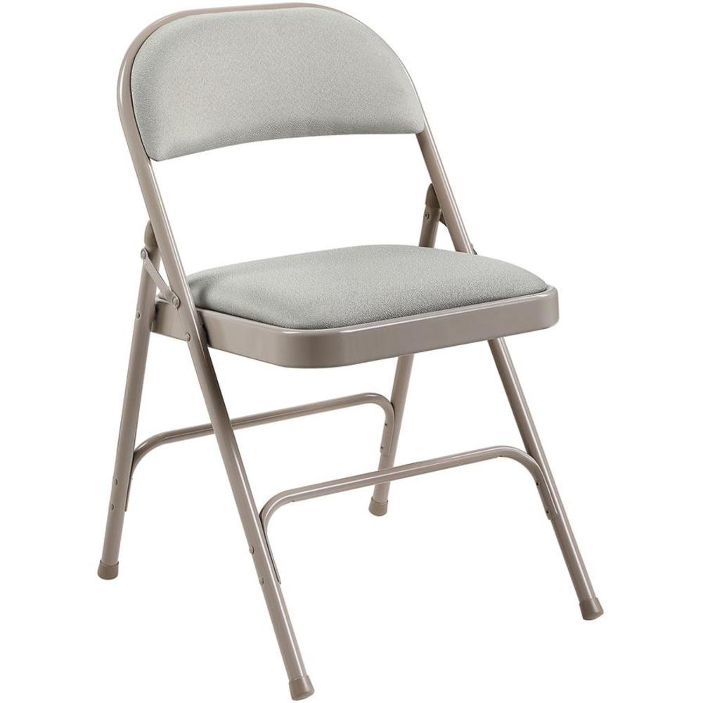 Lorell Padded Seat Folding Chairs - 4/CT - Beige Fabric Seat - Beige Fabric Back - Powder Coated Steel Frame - 4 / Carton