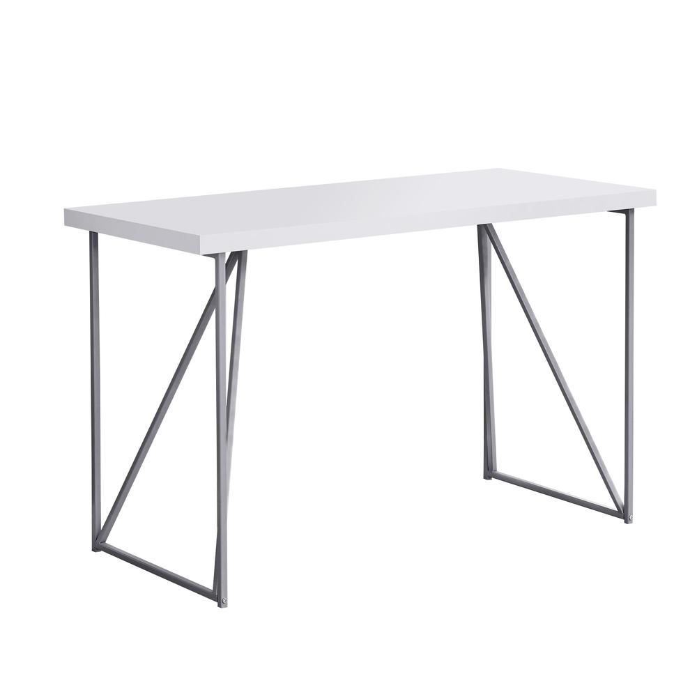 HomeRoots Office 22" x 47.25" x 30" White Silver Metal Hollow Core Particle Board  Computer Desk - 333495