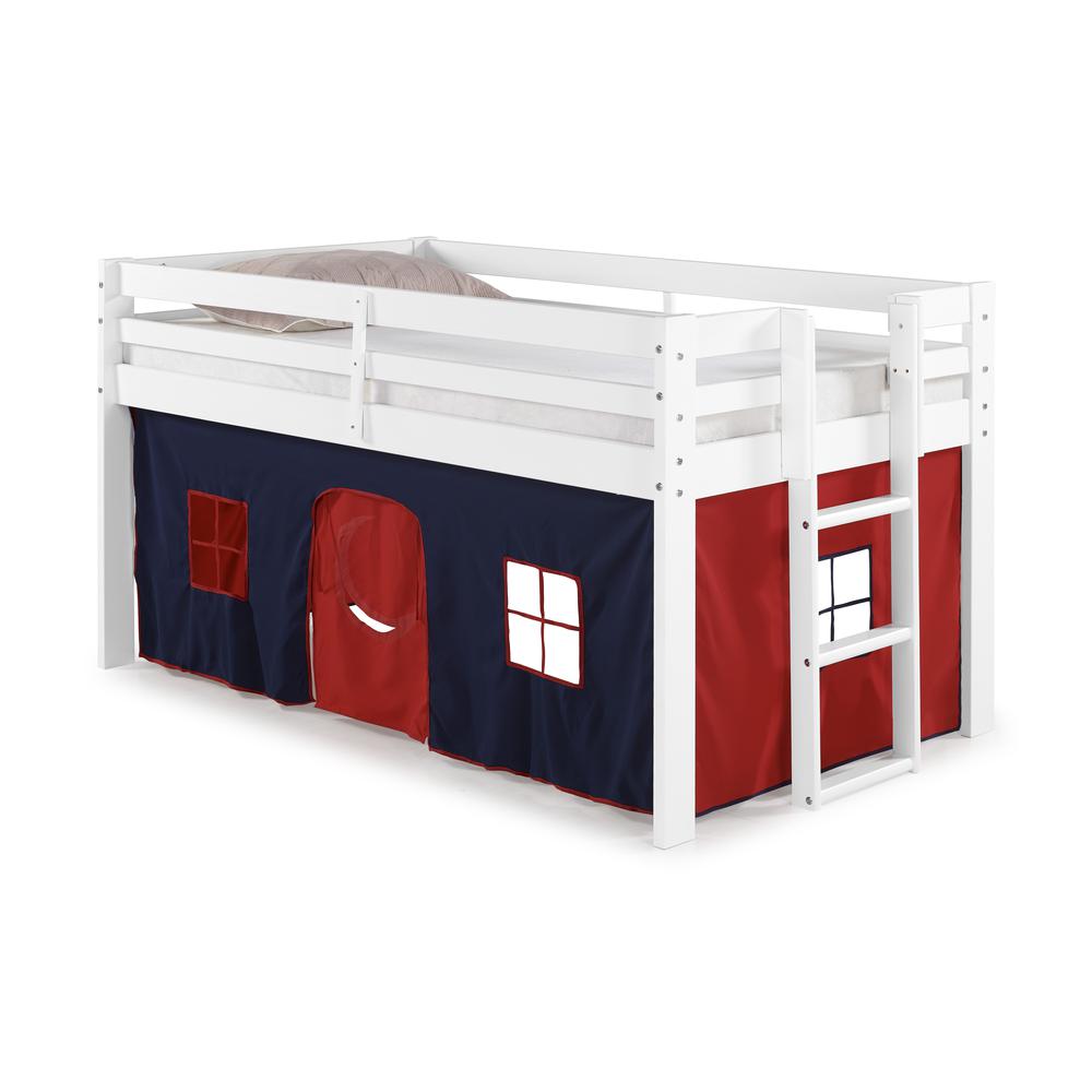 Alaterre Furniture Jasper Twin Junior Loft Bed, White Frame and Blue/Red Playhouse Tent