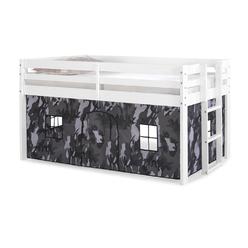 Alaterre Furniture Jasper Twin Junior Loft Bed, White Frame and Gray Camouflage Print Bottom Playhouse Tent