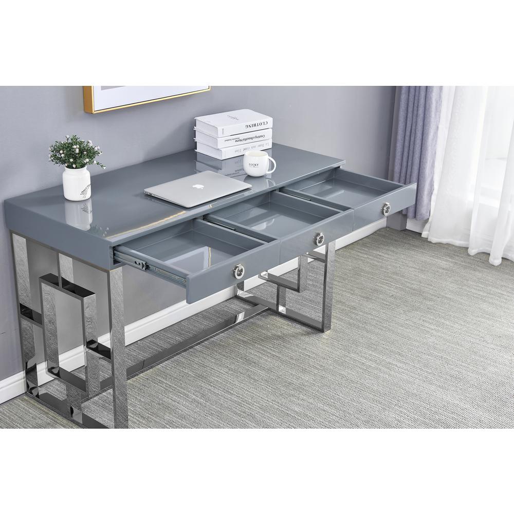 Best Master Furniture Brooks 3 Drawer Wood and Stainless Steel Frame Writing Desk - Gray/Silver