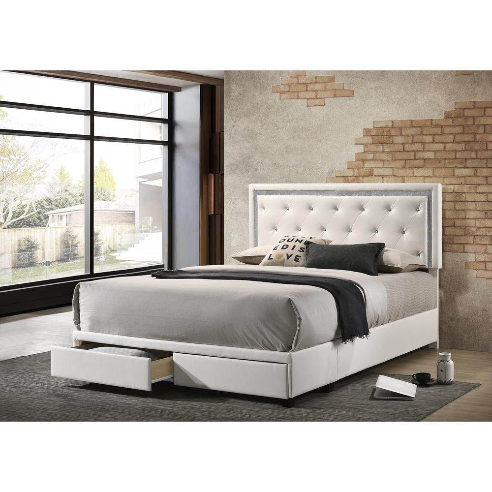 Best Quality Furniture Faux Leather Storage Platform Bed, White, Full Size