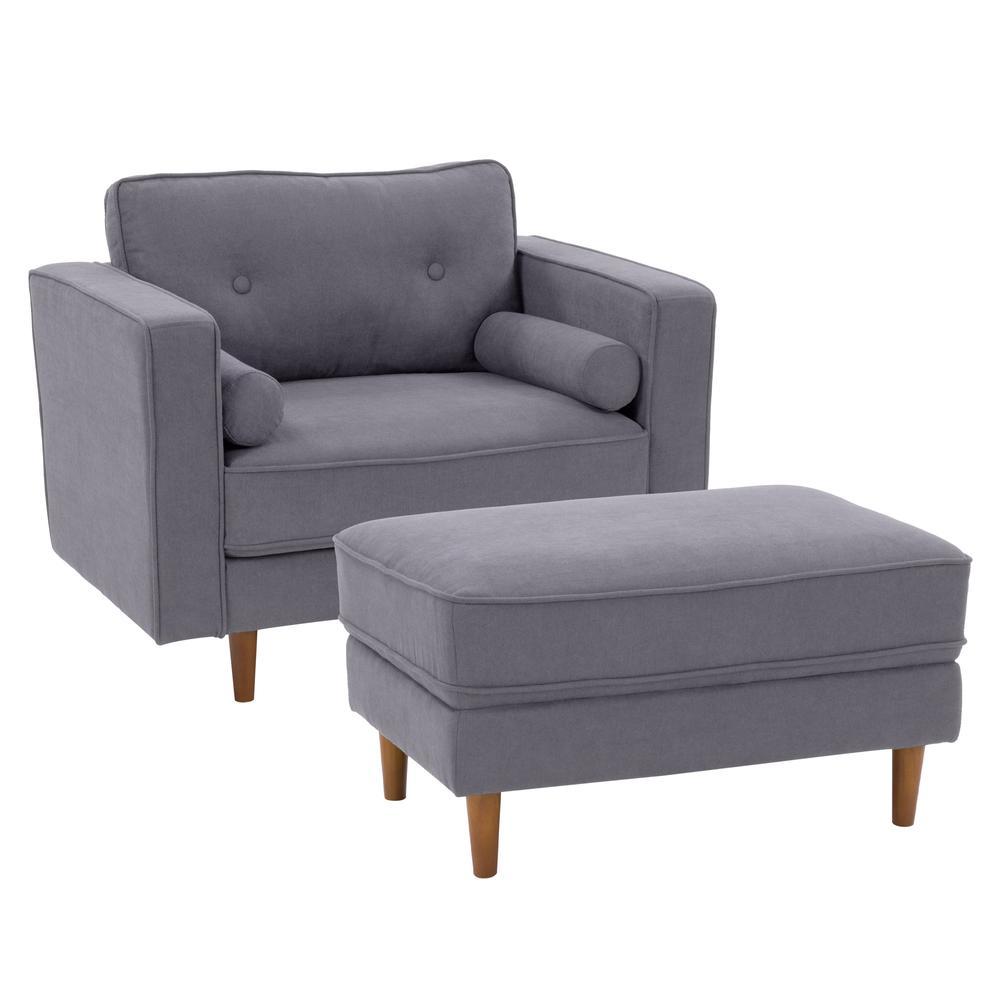 CorLiving Mulberry Fabric Upholstered Modern Accent Chair and Ottoman Set, Grey - 2pcs