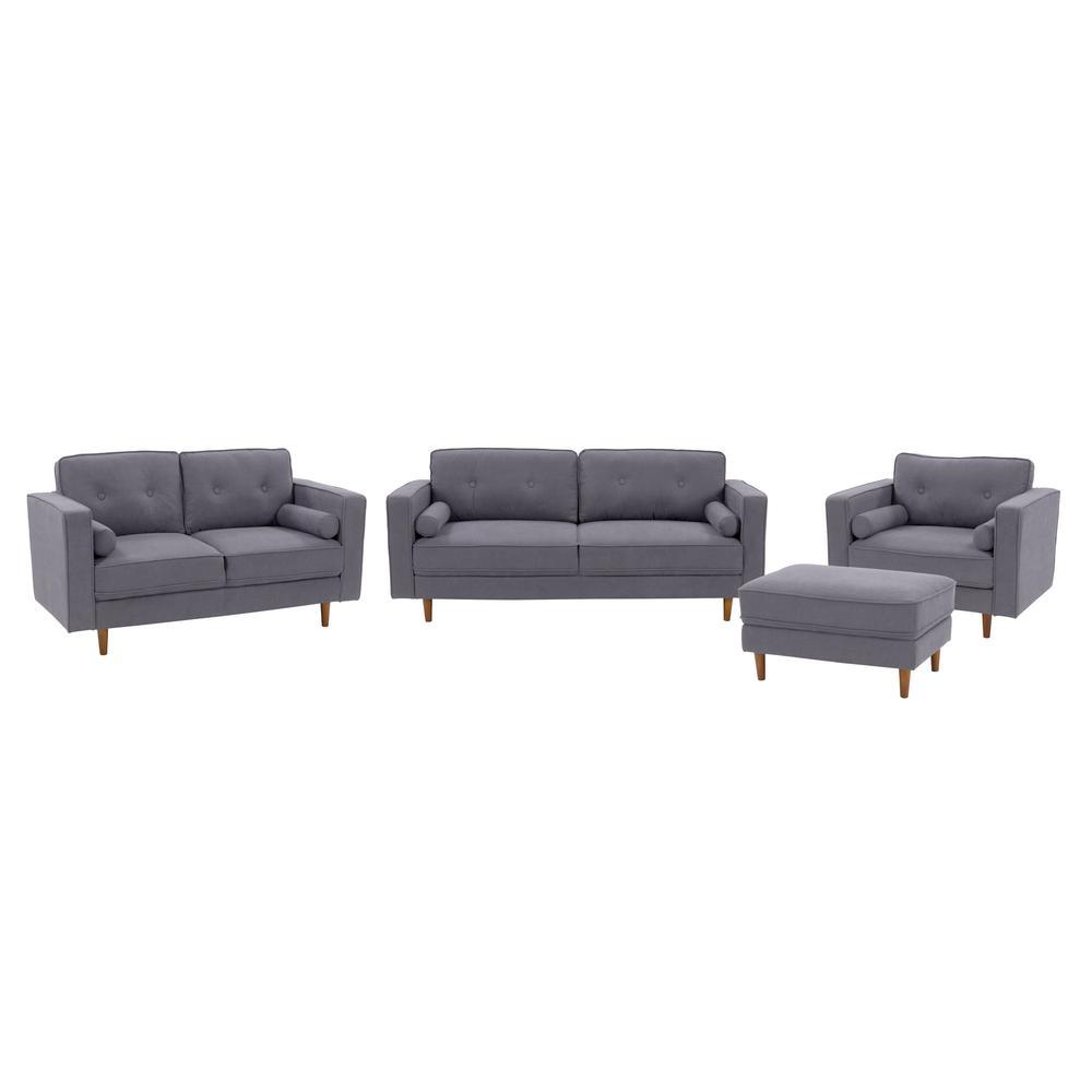 CorLiving Mulberry Fabric Upholstered Modern Sofa, Loveseat and Accent Chair Set, Grey -4pcs