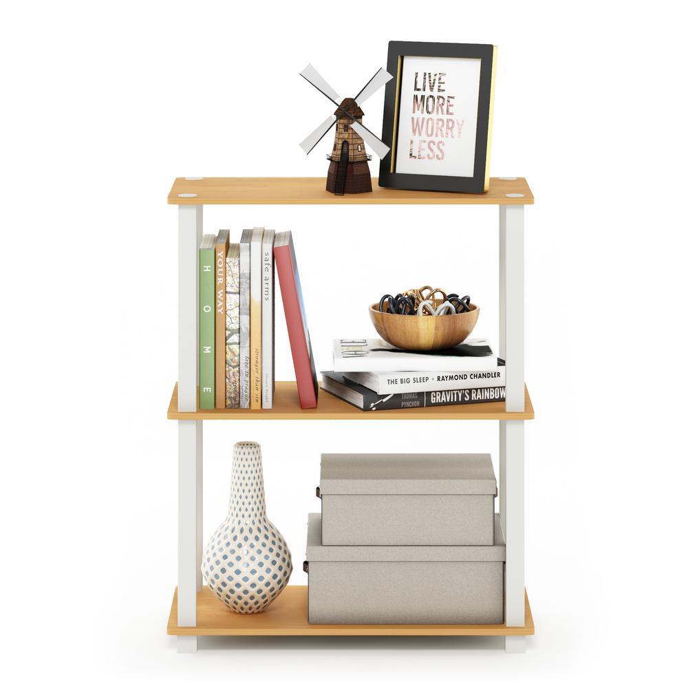 Furinno Turn-S-Tube 3-Tier Compact Multipurpose Shelf Display Rack with Square Tube, Beech/White
