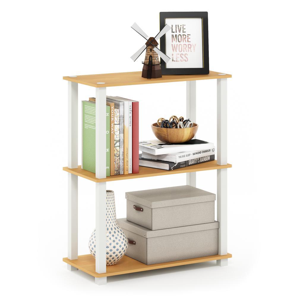 Furinno Turn-S-Tube 3-Tier Compact Multipurpose Shelf Display Rack with Square Tube, Beech/White