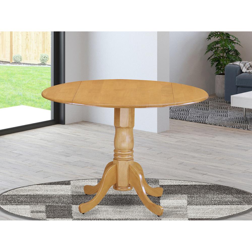 East West Furniture Dublin  Round  Table  with  two  9"  Drop  Leaves  in  an  Oak  Finish