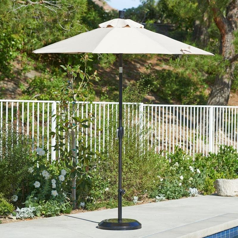 California Umbrella 7.5' Sun Master Series Patio Umbrella With Bronze Aluminum Pole Fiberglass Ribs Collar Tilt Crank Lift With Pacifica Palm Fabric