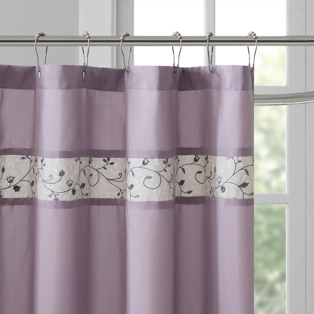 Madison Park Faux Silk Lined Shower Curtain w/Embroidery,MP70-3453