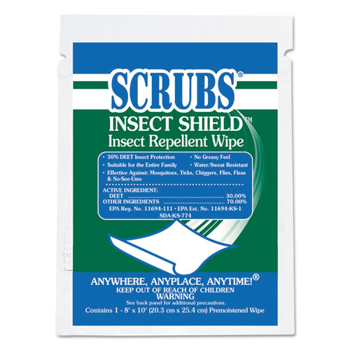 Scrubs Insect Shield Insect Repellent Wipes, 8 x 10, Floral, 100/Carton