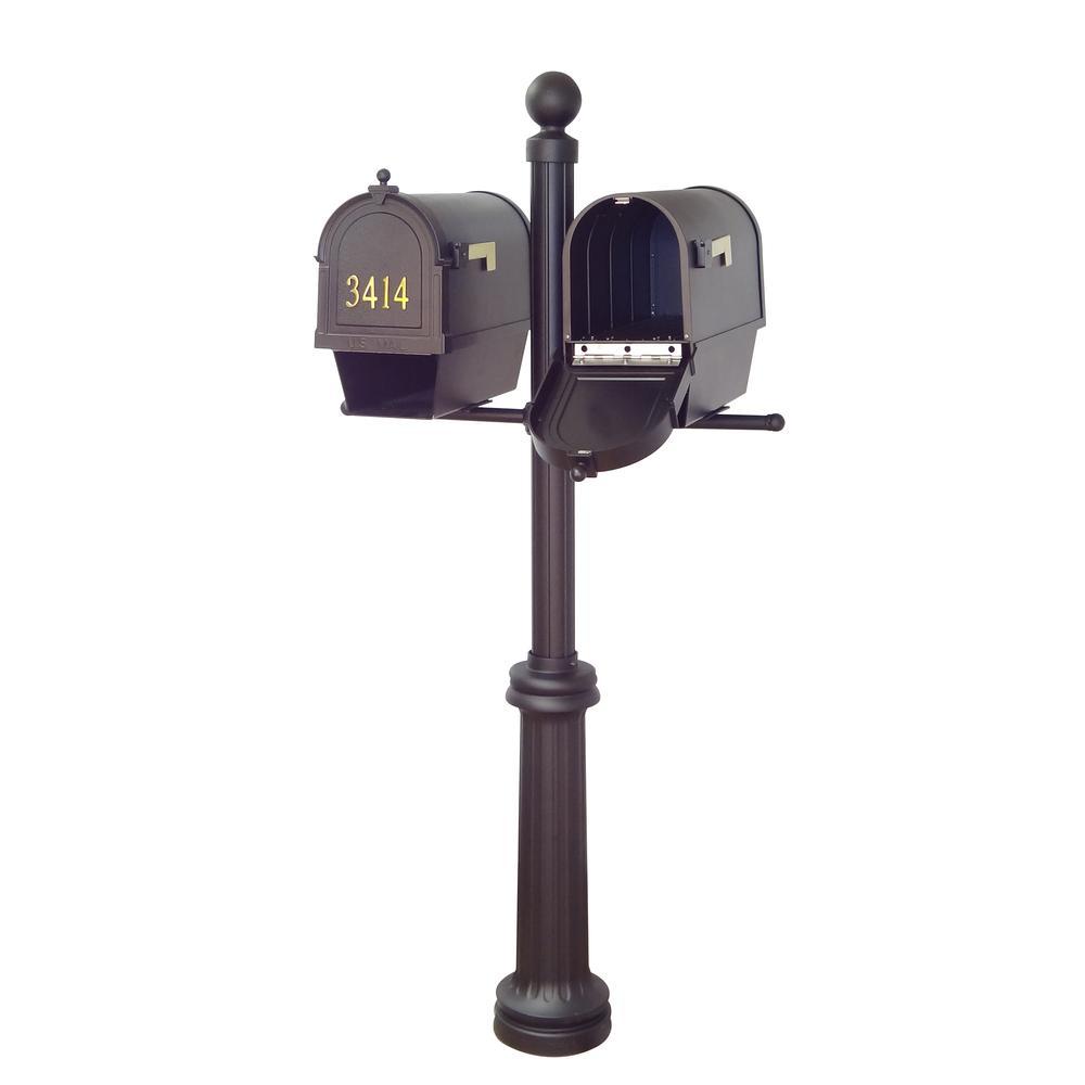 Special Lite Products Berkshire Curbside Mailboxes with Front Address Numbers, Newspaper Tube and Fresno Double Mount Mailbox Post