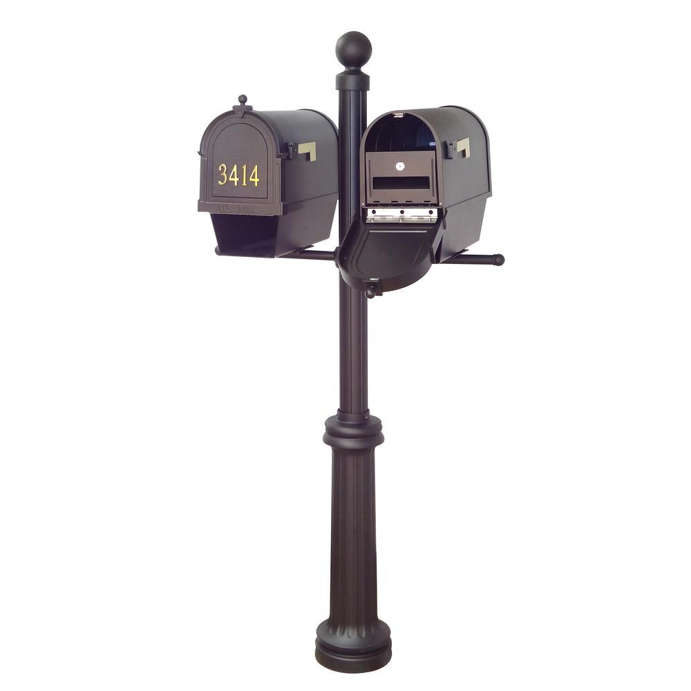Special Lite Products Berkshire Curbside Mailboxes with Front Address Numbers, Newspaper Tube and Fresno Double Mount Mailbox Post