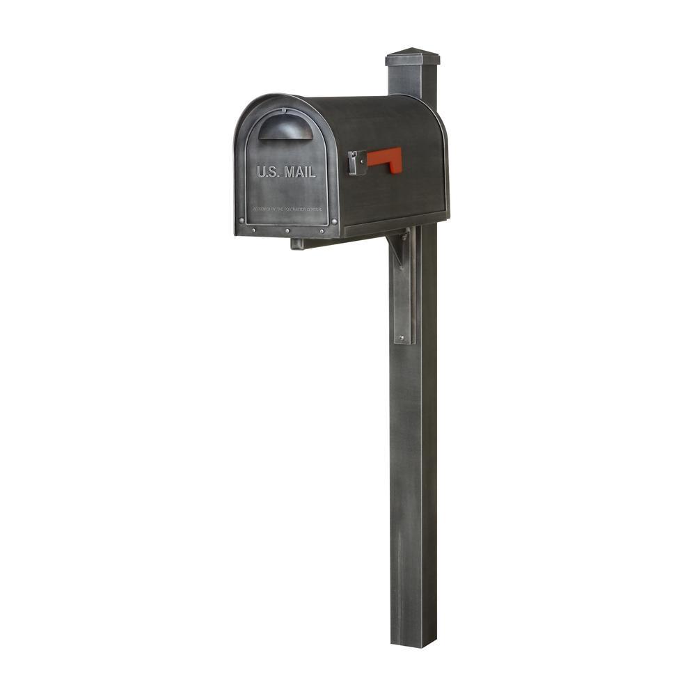 Special Lite Products Classic Curbside Mailbox wtih Locking Insert and Wellington Direct Burial Mailbox Post Smooth, Swedish Silver