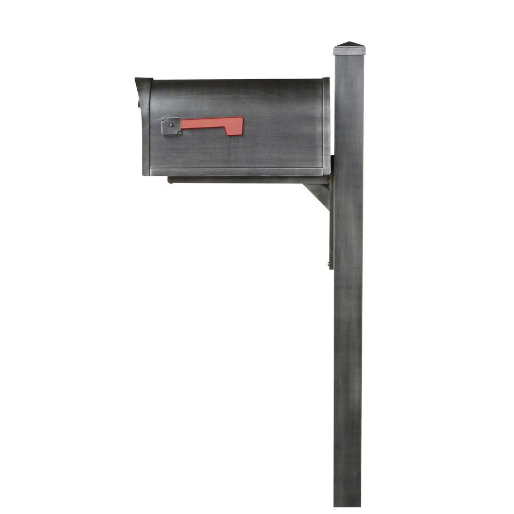 Special Lite Products Classic Curbside Mailbox wtih Locking Insert and Wellington Direct Burial Mailbox Post Smooth, Swedish Silver