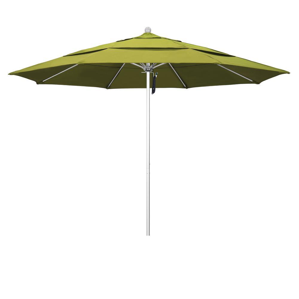 California Umbrella 11' Venture Series Patio Umbrella With Silver Anodized Aluminum Pole Fiberglass Ribs Pulley Lift With Olefin Kiwi Fabric