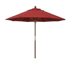 California Umbrella 9' Grove Series Patio Umbrella With Wood Pole Hardwood Ribs  Push Lift With Olefin Red Fabric