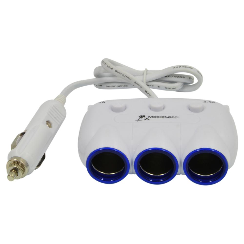 Mobilespec 12V 3-Way Adapter With 2 Usb Ports