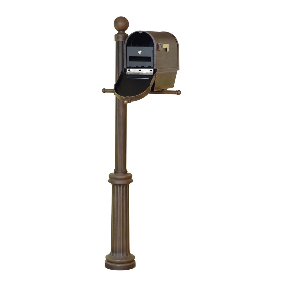 Special Lite Products Berkshire Curbside Mailbox with Newspaper Tube, Front Address Numbers, Locking Insert and Fresno Mailbox Post