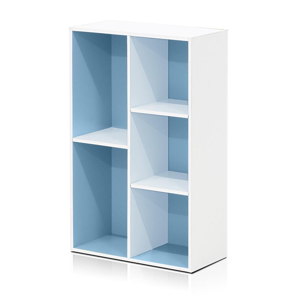 Furinno Luder 5-Cube Reversible Open Shelf, White/Light Blue
