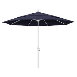 California Umbrella 11' Tahoe Series Patio Umbrella With Matted White Aluminum Pole Aluminum Ribs  Crank Lift With Pacifica Navy Blue Fabric