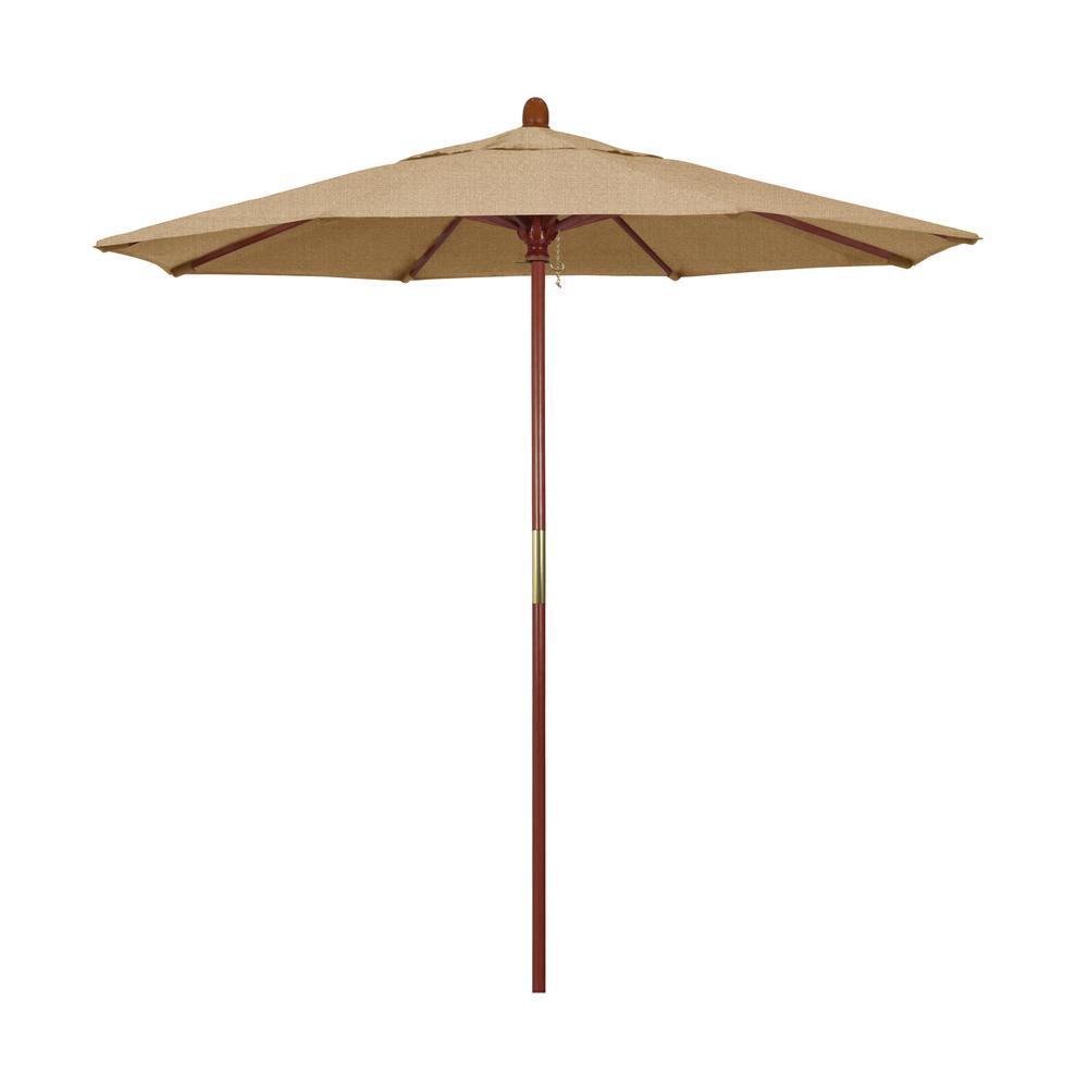 California Umbrella 7.5' Grove Series Patio Umbrella With Wood Pole Hardwood Ribs  Push Lift With Sunbrella 2A Linen Sesame Fabric
