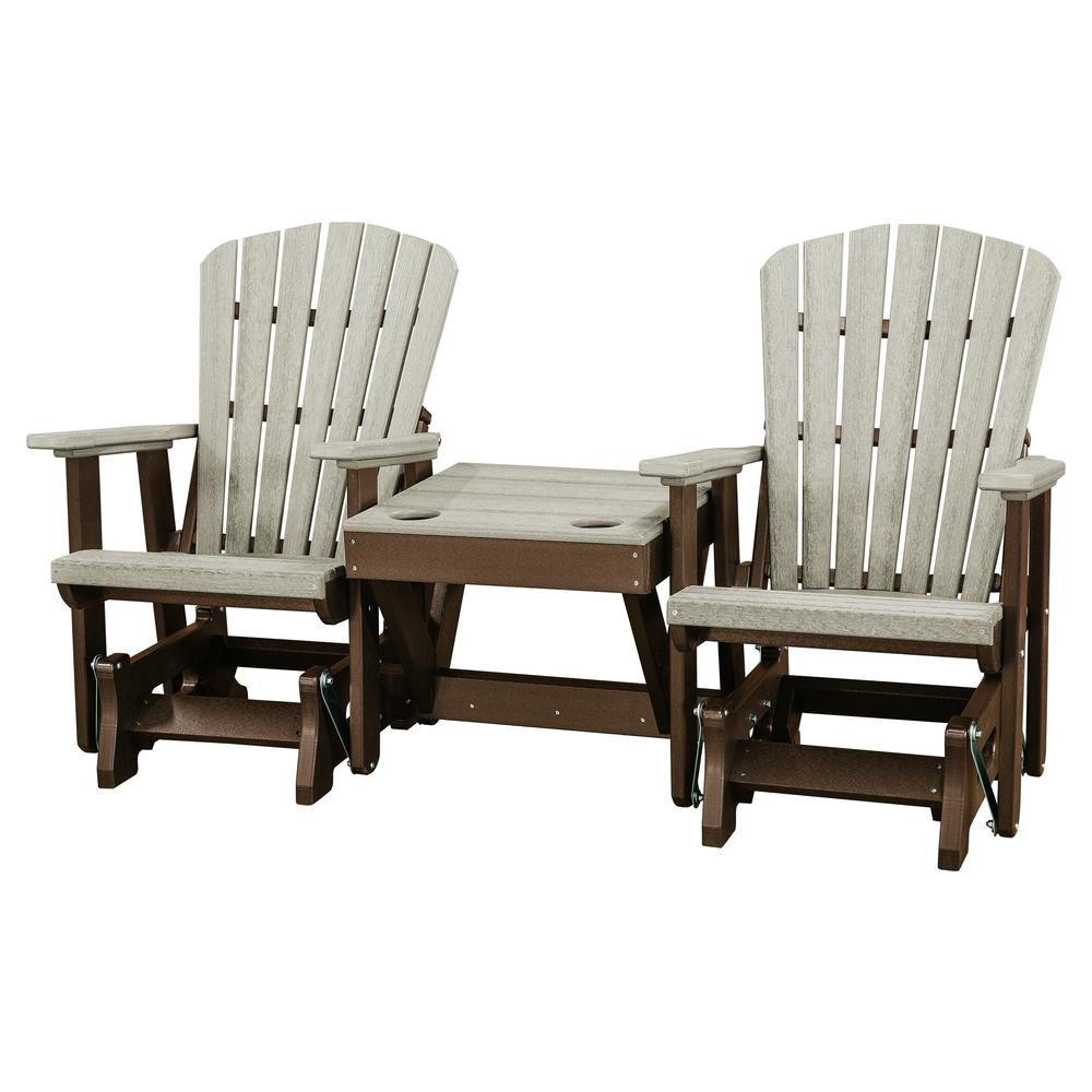 American Furniture Classics Double Glider with Center Table in Weatherwood and Tudor Brown