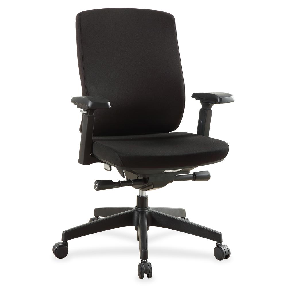 Lorell Mid-Back Chairs with Adjustable Arms - Black Fabric Seat - Black Fabric Back - 5-star Base - 1 Each