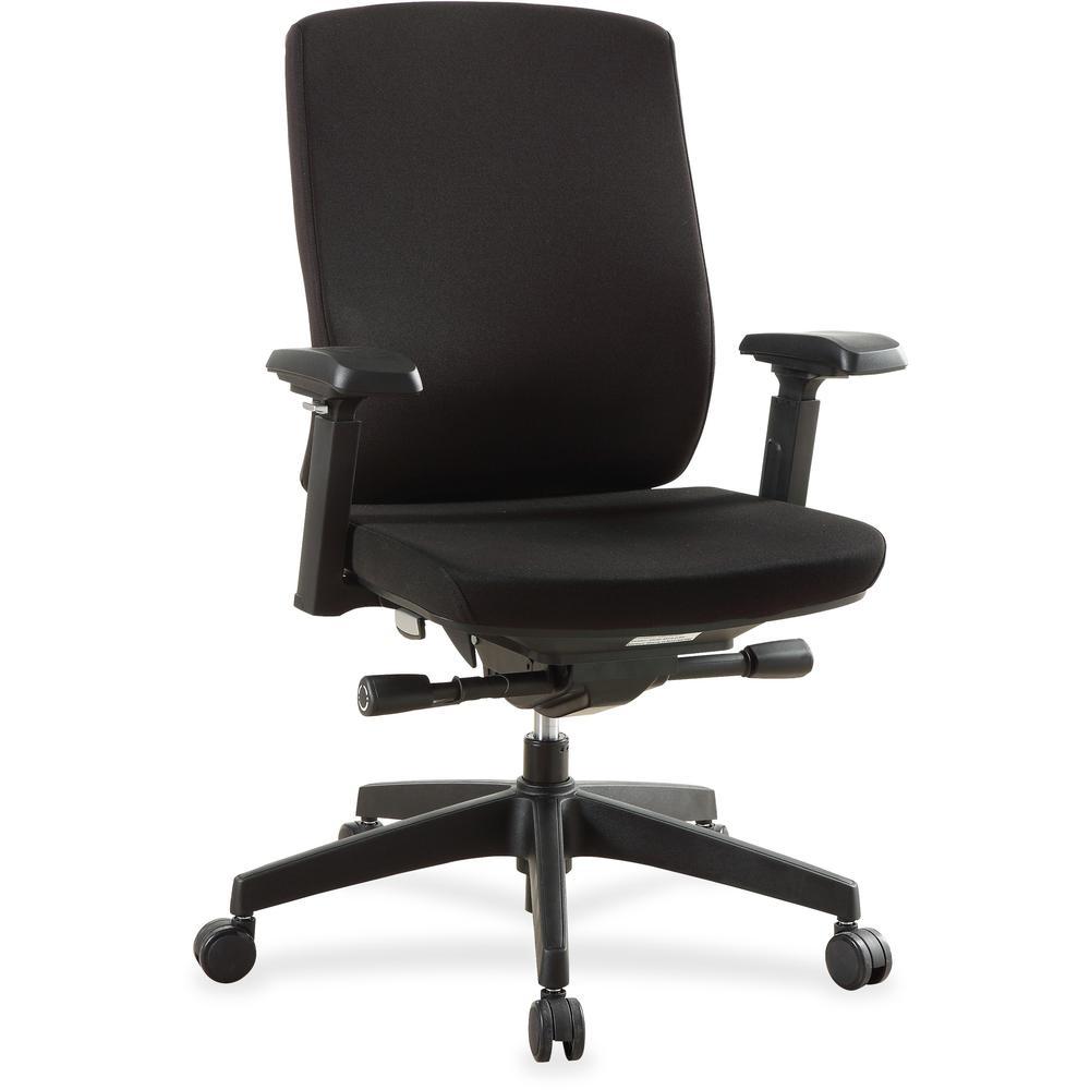 Lorell Mid-Back Chairs with Adjustable Arms - Black Fabric Seat - Black Fabric Back - 5-star Base - 1 Each
