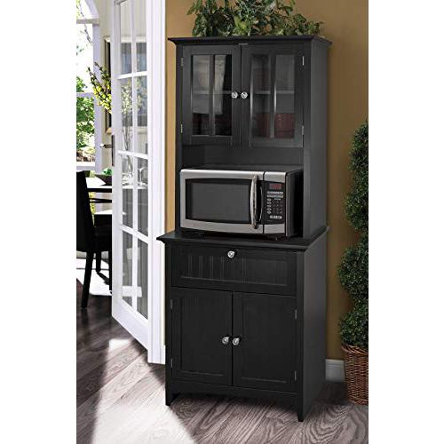 OS Home and Office Furniture Buffet and Hutch with Framed Glass Doors and Drawer in Black