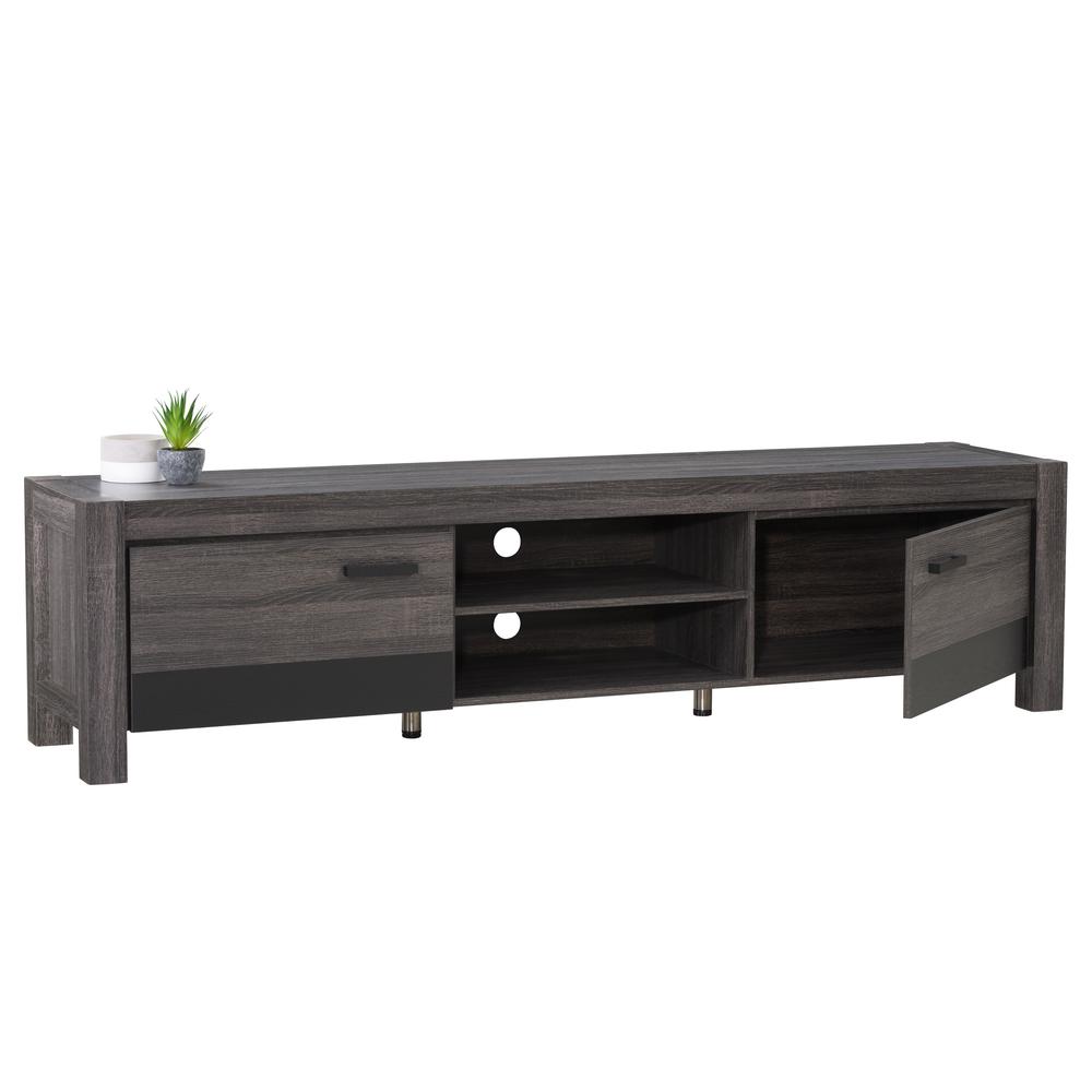 CorLiving Distressed Carbon Grey with Black Duotone Chunky TV Bench for TVs up to 90"
