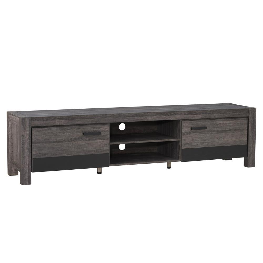 CorLiving Distressed Carbon Grey with Black Duotone Chunky TV Bench for TVs up to 90"