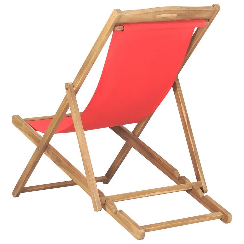 vidaXL Folding Beach Chair Solid Teak Wood Red, 47417
