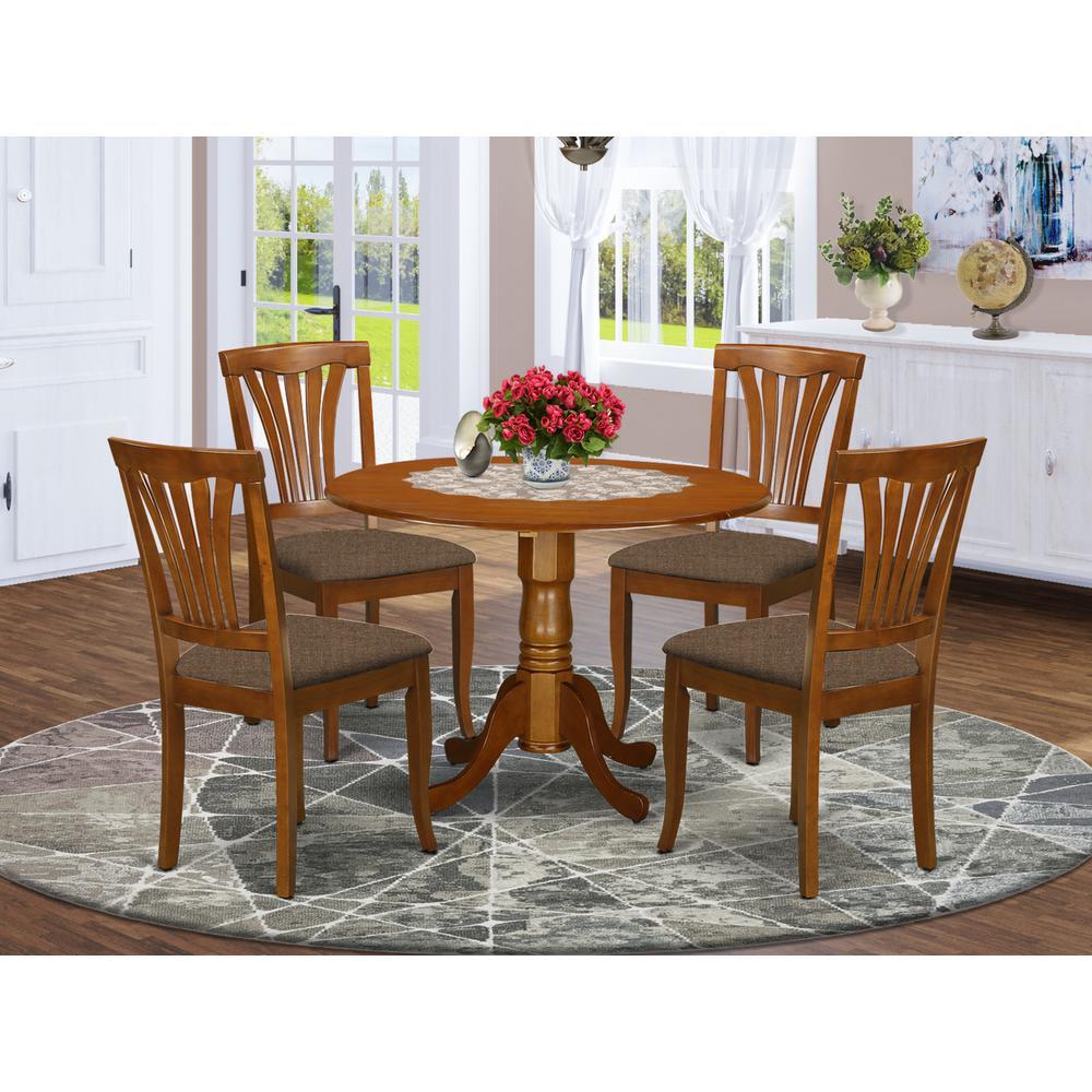East West Furniture DLAV5-SBR-C 5 Pc small Kitchen Table set-round Table and 4 Kitchen Dining Chairs