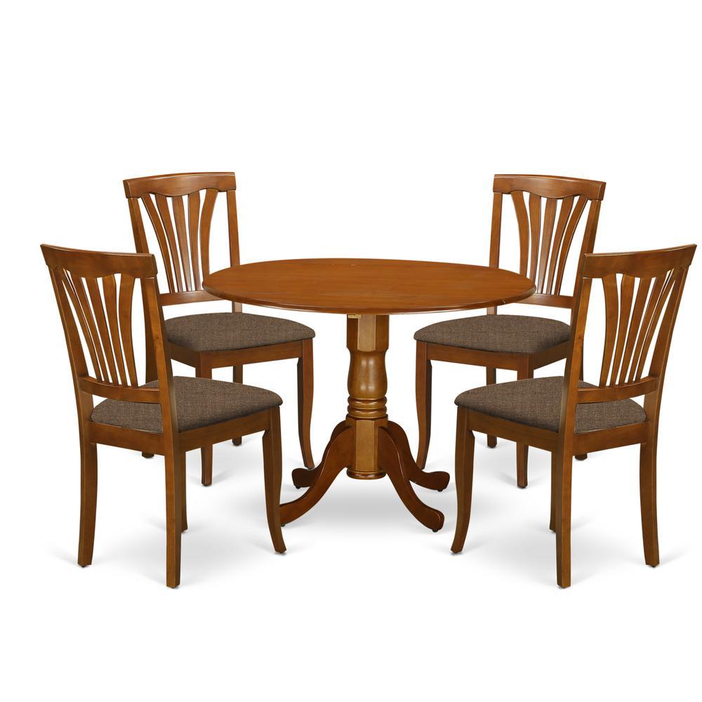 East West Furniture DLAV5-SBR-C 5 Pc small Kitchen Table set-round Table and 4 Kitchen Dining Chairs