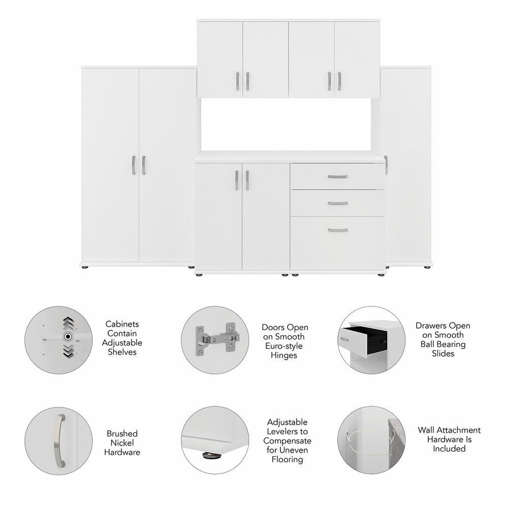 Bush Furniture Bush Business Furniture Universal 6 Piece Modular Garage Storage Set with Floor and Wall Cabinets - White