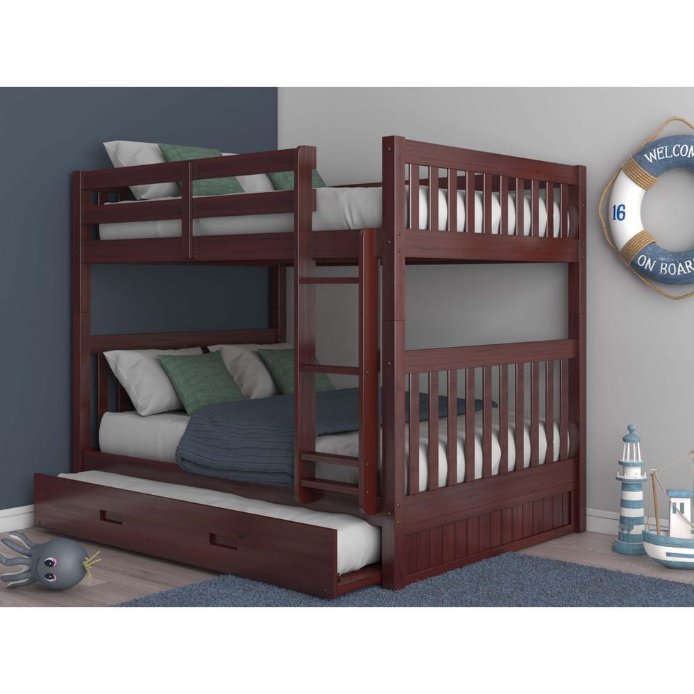 American Furniture Classics Model 82815-TRUN-KD Full over Full Bunk Bed with Twin Sized Trundle in Rich Merlot