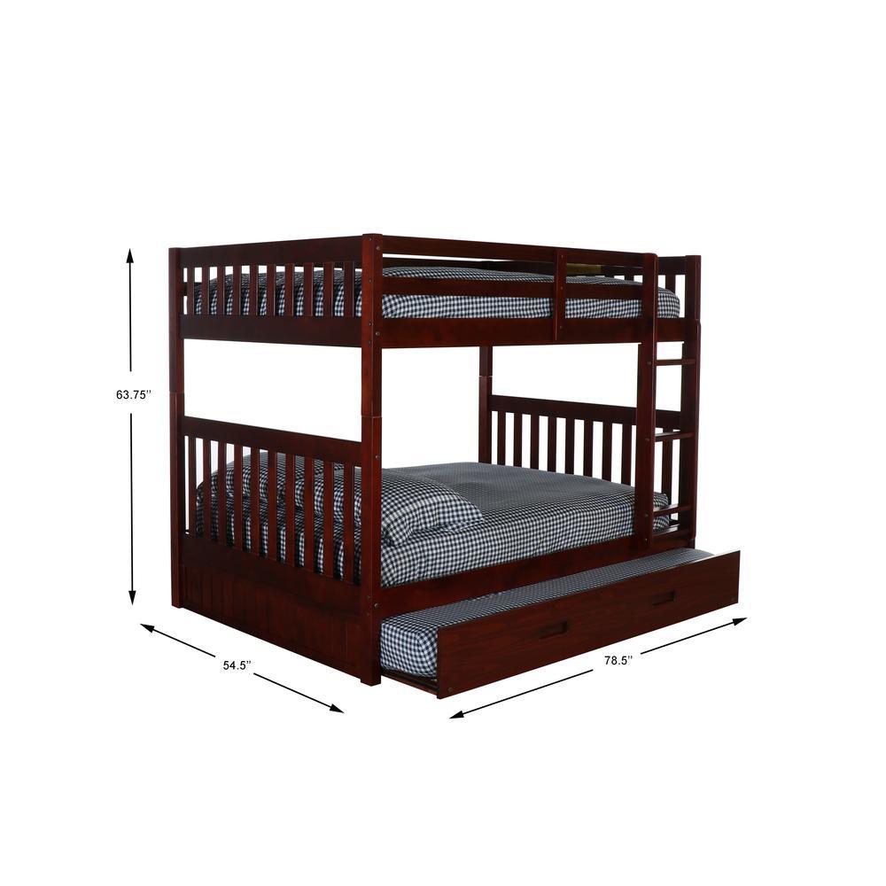 American Furniture Classics Model 82815-TRUN-KD Full over Full Bunk Bed with Twin Sized Trundle in Rich Merlot