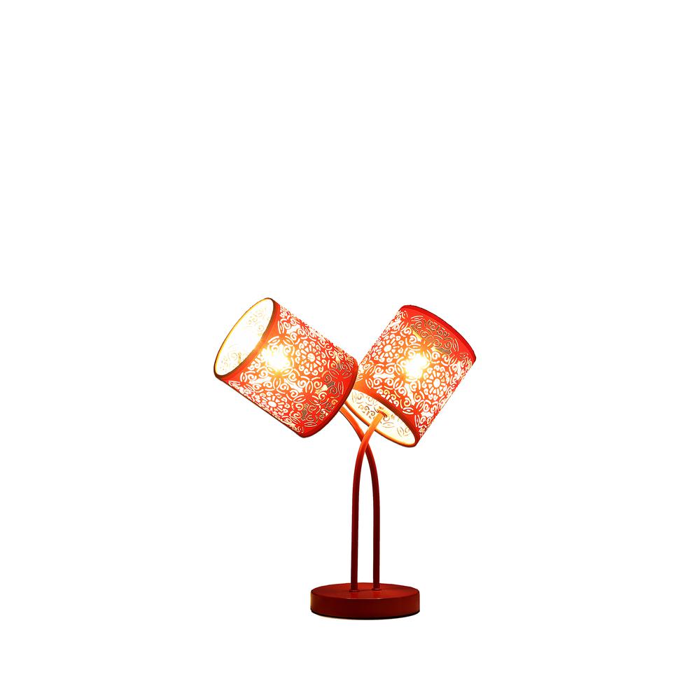 Ore International 17" In Bohemian Paisley 2-Light Cylinder Red Table Lamp
