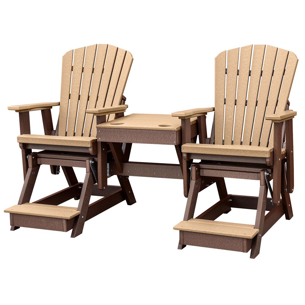 OS Home and Office Model 516CTB-K Double Balcony Height Glider with Center Table in Cedar and Tudor Brown