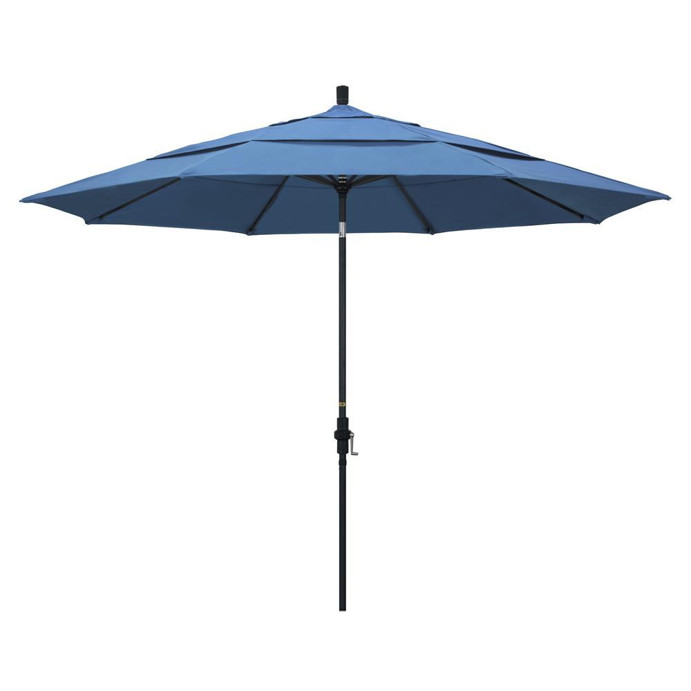 California Umbrella 11' Tahoe Series Patio Umbrella With Stone Black Aluminum Pole Aluminum Ribs  Crank Lift With Olefin Frost Blue Fabric