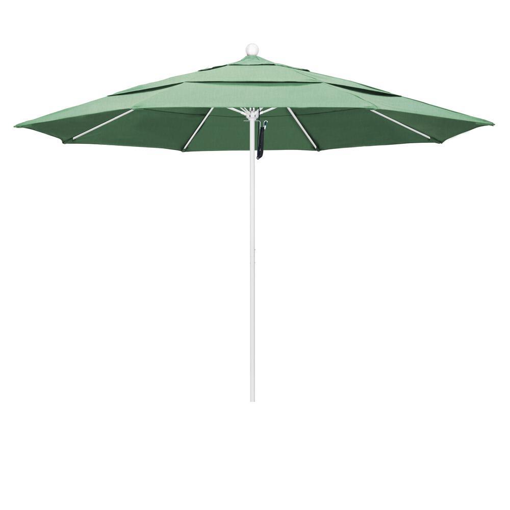 California Umbrella 11' Venture Series Patio Umbrella With Matted White Aluminum Pole Fiberglass Ribs Pulley Lift With Pacifica Spa Fabric