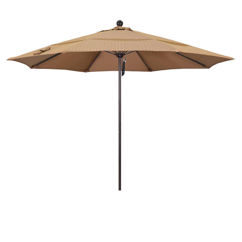 California Umbrella 11' Venture Series Patio Umbrella With Matted White Aluminum Pole Fiberglass Ribs Pulley Lift With Olefin Terrace Sequoia Fabric