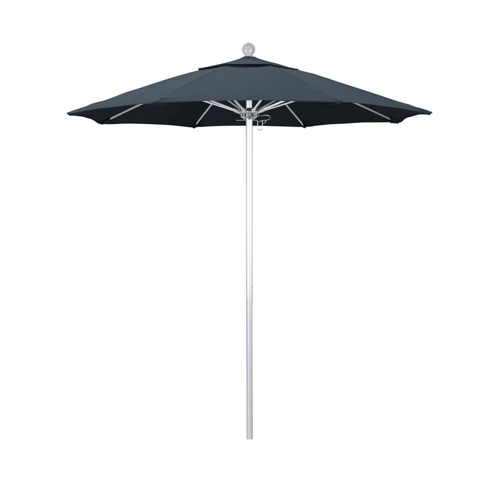 California Umbrella 7.5' Venture Series Patio Umbrella With Silver Anodized Aluminum Pole Fiberglass Ribs Push Lift With Pacifica Sapphire Fabric