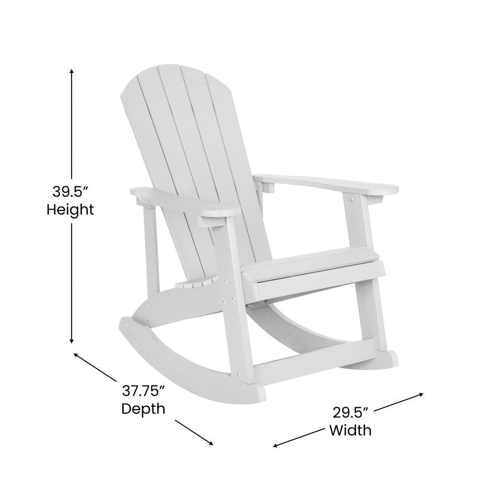 Flash Furniture Savannah All-Weather Poly Resin Wood Adirondack Rocking Chair with Rust Resistant Stainless Steel Hardware in White