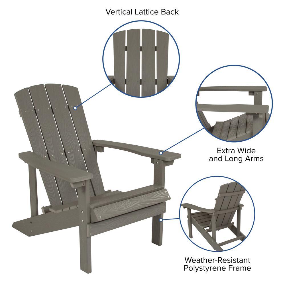 Flash Furniture 3 Piece Charlestown Gray Poly Resin Wood Adirondack Chair Set with Fire Pit - Star and Moon Fire Pit with Mesh Cover
